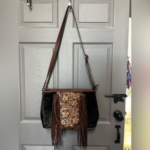 O’Hlay Brand Brown & Tan Western Embroidered Cowhide Conceal Carry Handbag